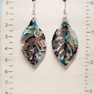 Leaf Cutout Earrings, Sterling Silver Earwires Cut-out Leaves Lightweight